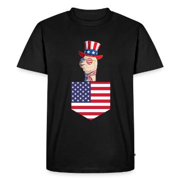 Llama Patriotic Day Drapeau américain Llama Pocket 4ème de - T-shirt Premium bio Homme - noir - Devant - Nico (187cm)