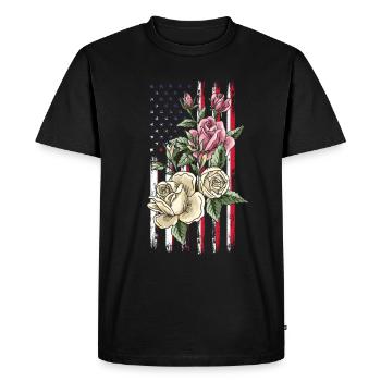 Fleur Drapeau américain Journée patriotique 4 juillet - T-shirt Premium bio Homme - noir - Devant - Nico (187cm)