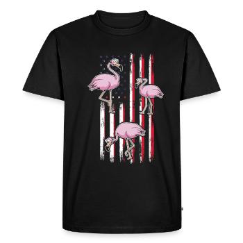 Drapeau patriotique Flamant des États-Unis 4 juillet Flamant rose - T-shirt Premium bio Homme - noir - Devant - Nico (187cm)