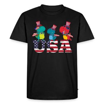 Usa American Flag Party Dinosaures portant le drapeau - T-shirt Premium bio Homme - noir - Devant - Nico (187cm)