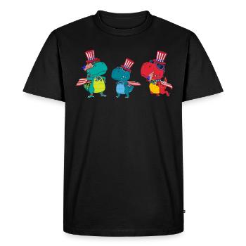 Usa American Flag Party Dinosaures portant le drapeau - T-shirt Premium bio Homme - noir - Devant - Nico (187cm)
