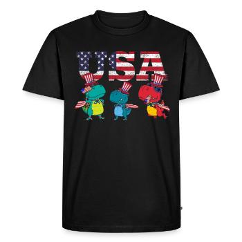 Usa American Flag Party Dinosaures portant le drapeau - T-shirt Premium bio Homme - noir - Devant - Nico (187cm)