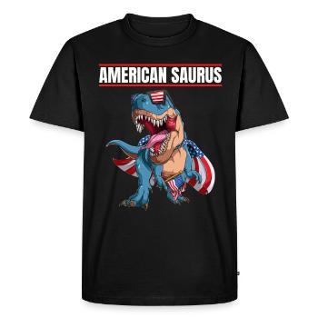 Dinosaure Saurus américain portant le drapeau américain Cape et - T-shirt Premium bio Homme - noir - Devant - Nico (187cm)