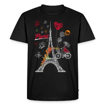 Love Paris Trip France Fleur Tour Eiffel - T-shirt Premium bio Homme - noir - Devant - Nico (187cm)