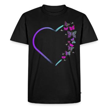 Butterfly Heart Aquarelle Papillons - T-shirt Premium bio Homme - noir - Devant - Nico (187cm)