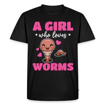Compost Worm Cute Worm - Une fille qui vermifuge - T-shirt Premium bio Homme - noir - Devant - Nico (187cm)
