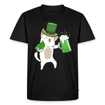 Chat buveur de bière Cloverleaf Saint-Patrick - T-shirt Premium bio Homme - noir - Devant - Nico (187cm)