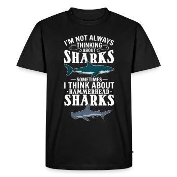 Requins-marteaux Je ne pense pas toujours aux requins - T-shirt Premium bio Homme - noir - Devant - Nico (187cm)