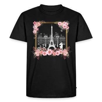 Paris Thème Femmes France Fleur Tour Eiffel - T-shirt Premium bio Homme - noir - Devant - Nico (187cm)