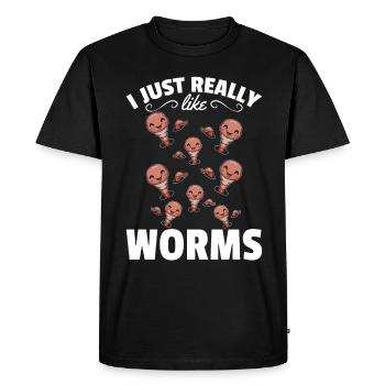 Compost worm lover Happy Worm I like worms - Men's Premium Organic T-Shirt - black - Front - Nico (187cm)