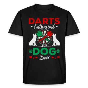 Passionné de jeux de fléchettes et amoureux des chiens - T-shirt Premium bio Homme - noir - Devant - Nico (187cm)