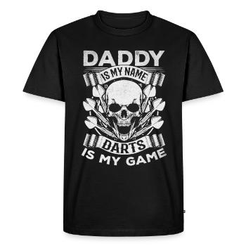 Papa est mon nom Les fléchettes sont mon jeu - Papa - T-shirt Premium bio Homme - noir - Devant - Nico (187cm)