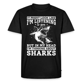 Requin Mais je pense aux requins dans ma tête - T-shirt Premium bio Homme - noir - Devant - Nico (187cm)