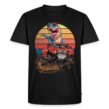 Retro Monster Truck Trex Dirt Race Dinosaur - Men's Premium Organic T-Shirt - black - Front - Nico (187cm)