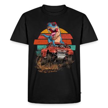 Retro Trex Monster Truck Dirt Race Dinosaur - Men's Premium Organic T-Shirt - black - Front - Nico (187cm)