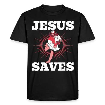 Jésus Baseball Humour Hommes Femmes Christian - T-shirt Premium bio Homme - noir - Devant - Nico (187cm)