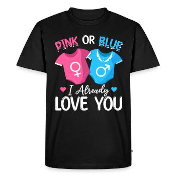 Rose ou Bleu je t’aime déjà - Bébé - T-shirt Premium bio Homme - noir - Devant - Nico (187cm)