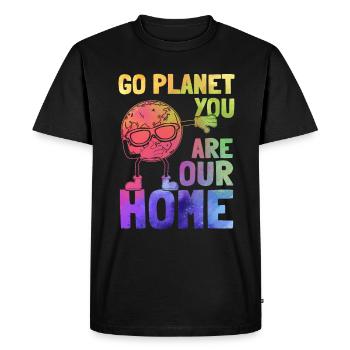 Go Planet You are our home — Funny Planet - Men's Premium Organic T-Shirt - black - Front - Nico (187cm)