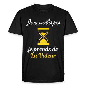Je ne vieillis pas je prends de la valeur - T-shirt Premium bio Homme - noir - Devant - Nico (187cm)