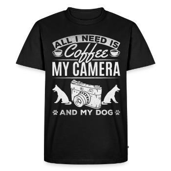 Tout ce dont j’ai besoin, c’est de café, de mon appareil photo et - T-shirt Premium bio Homme - noir - Devant - Nico (187cm)
