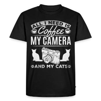 Tout ce dont j’ai besoin, c’est de café, de mon appareil photo et - T-shirt Premium bio Homme - noir - Devant - Nico (187cm)