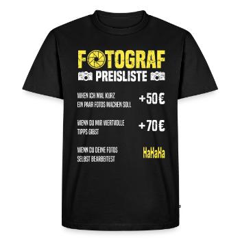 Photographe Liste de prix Photographes Liste de prix Photographe - T-shirt Premium bio Homme - noir - Devant - Nico (187cm)