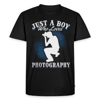 Photographe appareil photo Juste un garçon qui aime la photographie - T-shirt Premium bio Homme - noir - Devant - Nico (187cm)