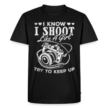 Je sais que je photographie comme une fille, - T-shirt Premium bio Homme - noir - Devant - Nico (187cm)