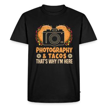 Photographie & Tacos C’est pourquoi je suis plus drôle ici - T-shirt Premium bio Homme - noir - Devant - Nico (187cm)