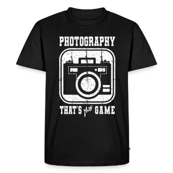 Photographie C’est mon photographe de jeu - T-shirt Premium bio Homme - noir - Devant - Nico (187cm)