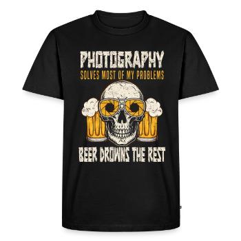 La photographie résout la plupart de mes problèmes : la bière - T-shirt Premium bio Homme - noir - Devant - Nico (187cm)