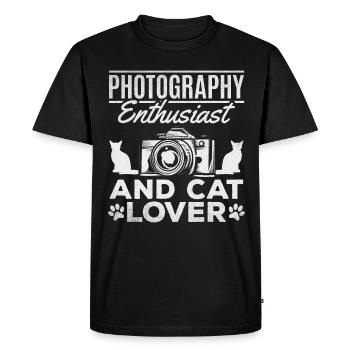 Passionné de photographie et photographe amoureux des chats - T-shirt Premium bio Homme - noir - Devant - Nico (187cm)