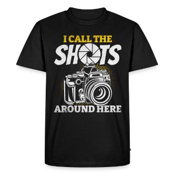 Photographie J’appelle les prises de vue ici - T-shirt Premium bio Homme - noir - Devant - Nico (187cm)