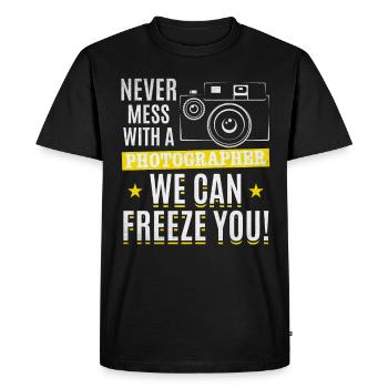 Ne jouez jamais avec un photographe, nous pouvons - T-shirt Premium bio Homme - noir - Devant - Nico (187cm)