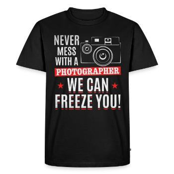 Ne jouez jamais avec un photographe, nous pouvons - T-shirt Premium bio Homme - noir - Devant - Nico (187cm)