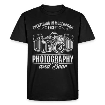 Everything in moderation except photography and beer - Men's Premium Organic T-Shirt - black - Front - Nico (187cm)