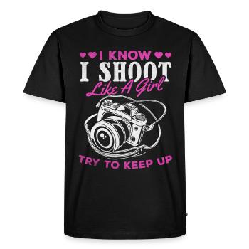 Je sais que je photographie comme une fille, - T-shirt Premium bio Homme - noir - Devant - Nico (187cm)