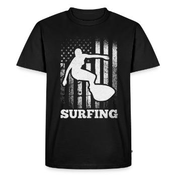 Surfing under american flag Surfing under - Men's Premium Organic T-Shirt - black - Front - Nico (187cm)
