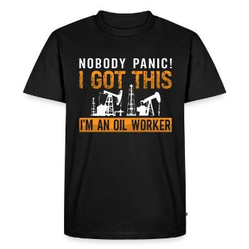 Travailleurs des champs pétrolifères personne panique J’ai une plate-forme pétrolière - T-shirt Premium bio Homme - noir - Devant - Nico (187cm)
