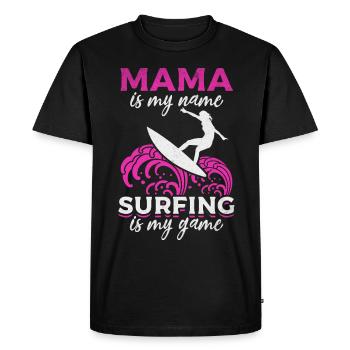 Surfing Mama est mon nom Le surf est mon jeu - T-shirt Premium bio Homme - noir - Devant - Nico (187cm)