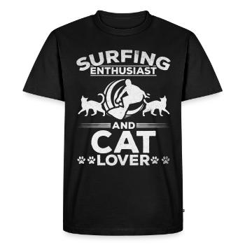 Passionné de surf et amoureux des chats I Surfeur d’eau - T-shirt Premium bio Homme - noir - Devant - Nico (187cm)
