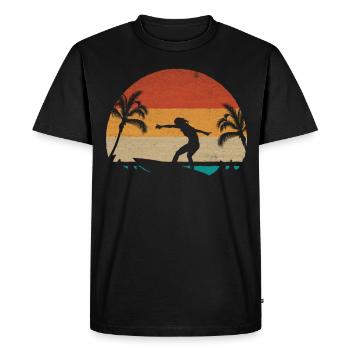 Retro Surf Water Surfer Lady Surfing Surfboard - Men's Premium Organic T-Shirt - black - Front - Nico (187cm)