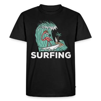 Surfboard Surfer Flamingo Surfer Funny Surfing - Men's Premium Organic T-Shirt - black - Front - Nico (187cm)