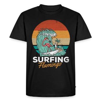Surfer Flamingo Surfboard Surfer Funny Surfing - Men's Premium Organic T-Shirt - black - Front - Nico (187cm)