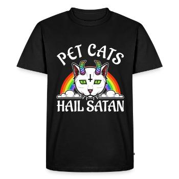 Les chats de compagnie saluent Satan - T-shirt Premium bio Homme - noir - Devant - Nico (187cm)