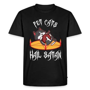 Les chats de compagnie saluent Satan - T-shirt Premium bio Homme - noir - Devant - Nico (187cm)