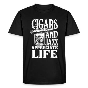 Cigare et Jazz Cigar Smoker Cadeau - T-shirt Premium bio Homme - noir - Devant - Nico (187cm)