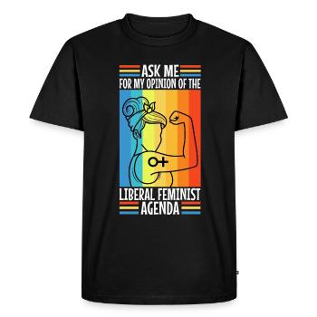 Posez-moi des questions sur mon programme féministe libéral - T-shirt Premium bio Homme - noir - Devant - Nico (187cm)