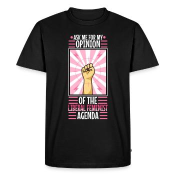 Posez-moi des questions sur mon programme féministe libéral - T-shirt Premium bio Homme - noir - Devant - Nico (187cm)