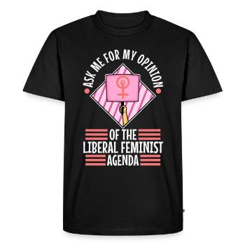 Posez-moi des questions sur mon programme féministe libéral - T-shirt Premium bio Homme - noir - Devant - Nico (187cm)